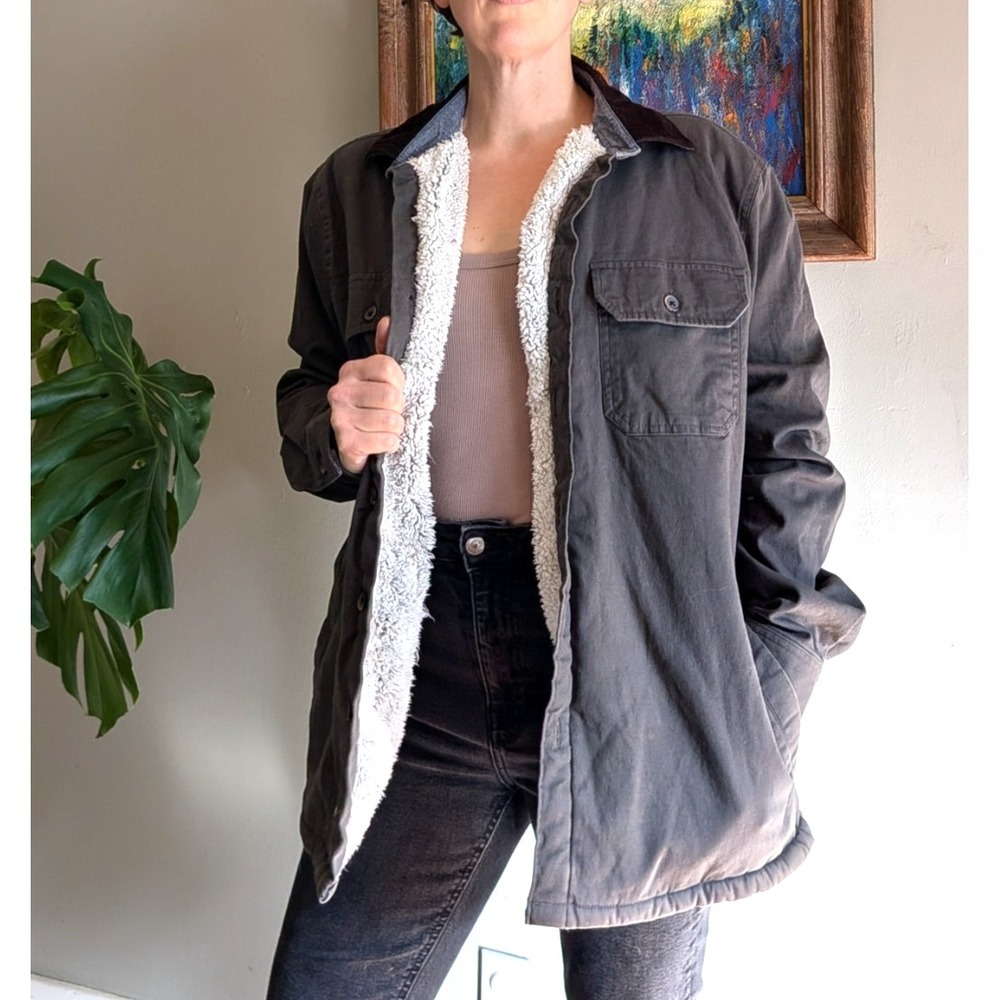 Tailor Vintage Jacket Barn Chore Coat Mens Navy‎ Blue Sherpa Lined Shacket Large